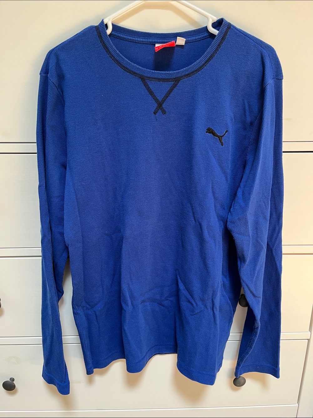 Puma Men's Long Sleeve Tee in Blue with Black Logo